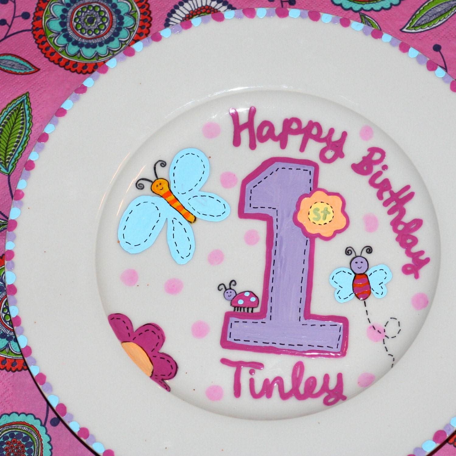 Happy 1st 2nd 3rd 4th Birthday Hand Painted Custom Porcelain Plate to fit ANY birthday theme