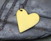 Enamel Heart Pendant Necklace Copper Little Yellow