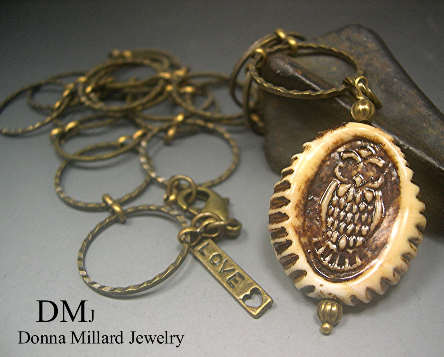 HANDMADE LAMPWORK Glass Beads PENDANT Necklace Donna Millard sra spring summer owl bird boho
