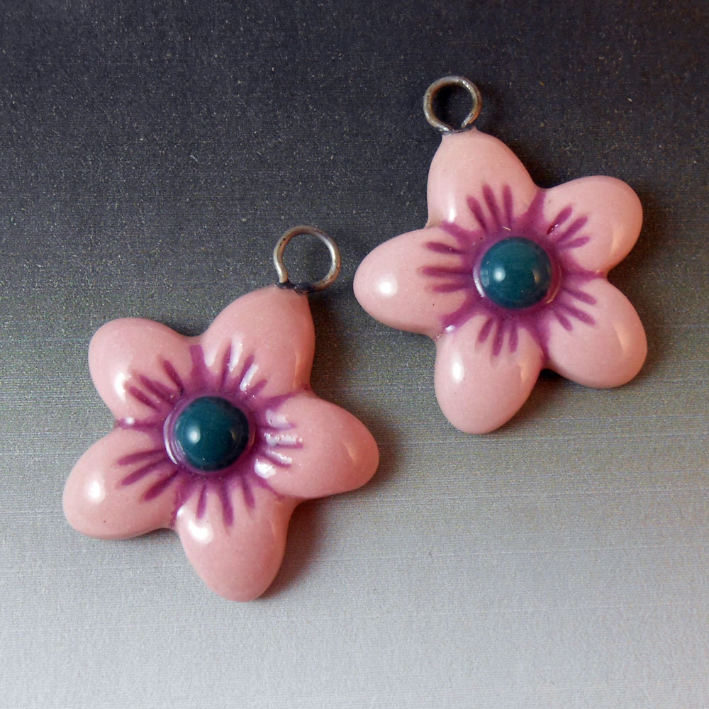 Ceramic Flower Charms - Earring Pair