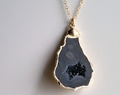 Charcoal Grey Druzy on Goldfilled Necklace