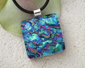 Aqua & Fuchsia Pink Necklace - Fused Glass Jewelr - Pendant -Aqua Ripple Necklace - Dichroic Jewelry - 052213p103