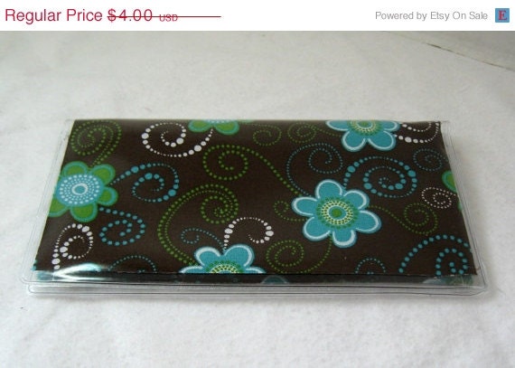 Anniversary Sale Checkbook Cover Floral Teal Lime Cash Holder Works with Duplicate Checks