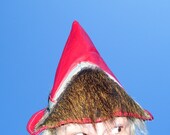 Nutria Fur Hat Red Leather Elf Gnome Furry Winter Pointy Unisex Hat S M
