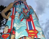 Superman Sundress OOAK Upcycled Mullet Hem Cape Dress Geek Chic Dress M L XL Plus Size Vintage 1978 Sundress