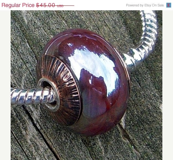 ON SALE Plum Silver Glass Focal Big Hole Bead Handmade Lampwork Bead