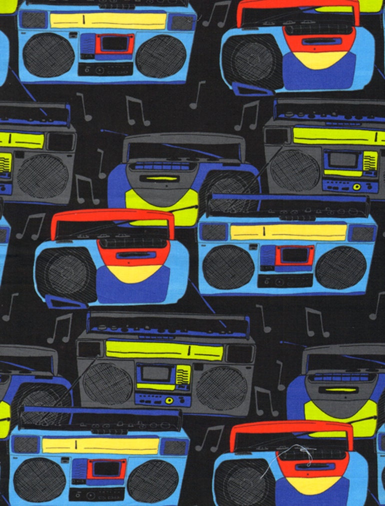 Timeless Treasures, Boom Boxes Black Fabric - By the Yard