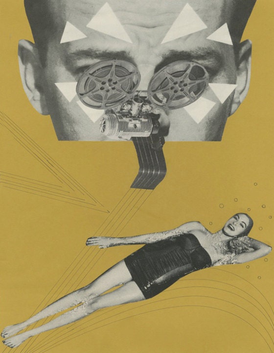 The Swimmer.   Limited edition print of an original collage by Vivienne Strauss.