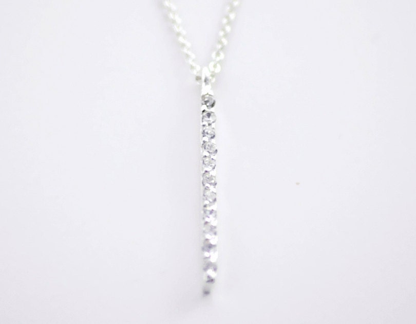 Sterling crystal bar necklace - delicate silver bar necklace - minimal modern jewelry