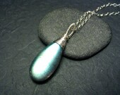 Bright Labradorite Teardrop Gemstone Pendant on Sterling Silver Necklace