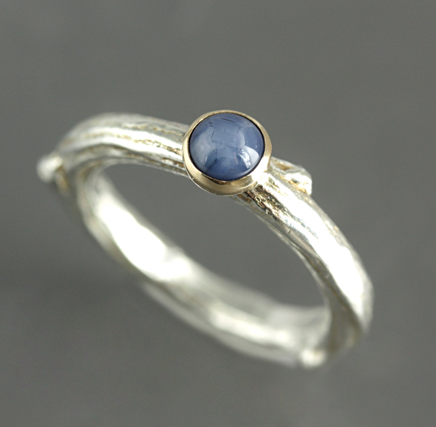 Star Sapphire Twig Ring - Blue Sapphire Engagement Ring - Silver Twig Ring - Branch Ring - Modern Engagement Ring - Size 6.5 - READY TO SHIP