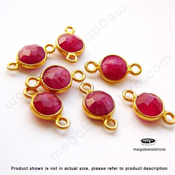 12mm (6mm Stone) Tiny Gold Bezel Gemstone Connector Ruby (Dyed) F391 - 4 pcs