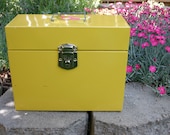 VINTAGE UnUsUaL CoLoR metal Porta File box with handle and front latch with FREE POSTAGE