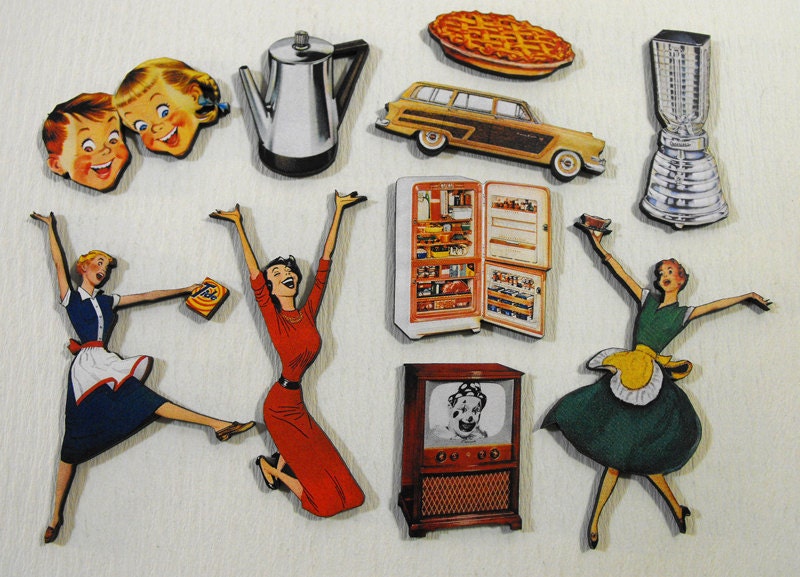 Retro 1950's Domestic Life Wood Cuts - Laser Wooden Art Parts - Retro Mom