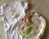 Pink  Giraffe in the Rain Bib and Bodysuit Set