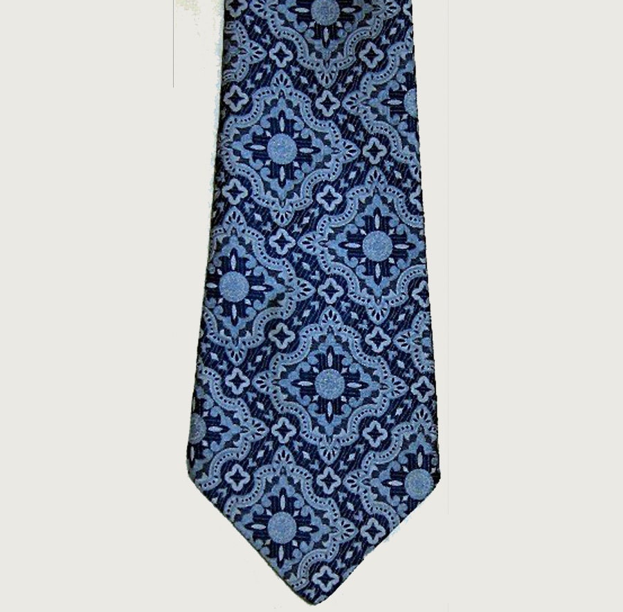 Vintage Wide Tie, 1970's, Mod, Blue, Kaleidoscope, Superba, FREE US SHIPPING