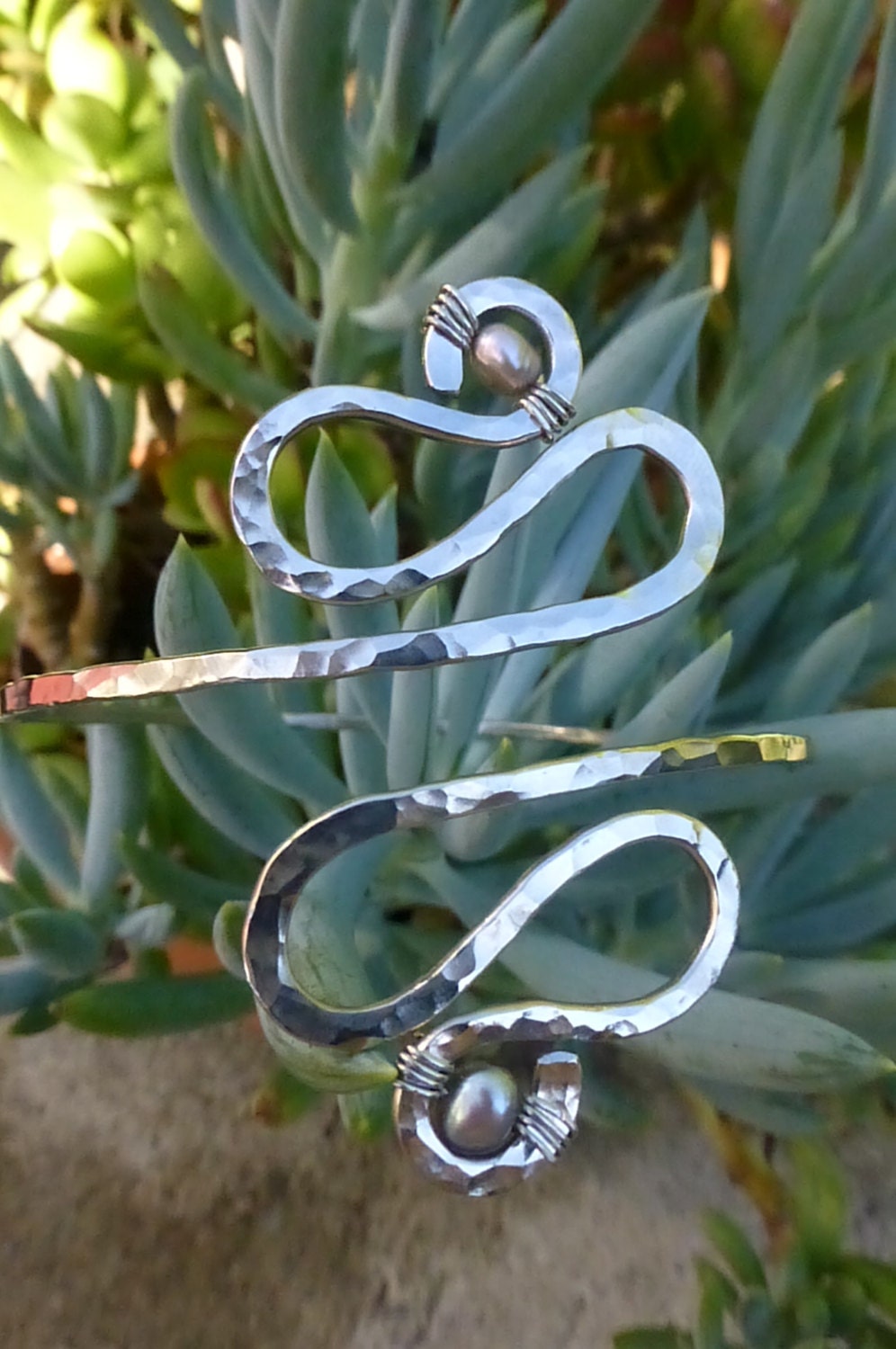 Hammered Jewelry Silver and Grey Arm Band - Egyptian Upper Arm Cuff , Armlet -  comes in copper or brass too