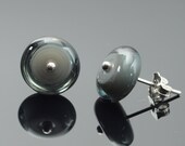 Large Glass Stud Circle Earrings in Dark Gray