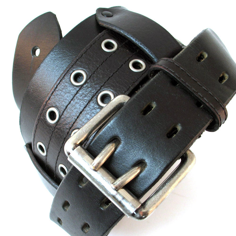 EcoGuitar Strap Black Reclaimed Leather with Comfort Pad and Silver Metal Accents OOAK