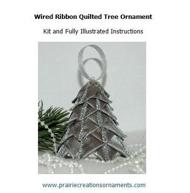 Quilted Tree Silver  Wired Ribbon Ornament Pattern and Kit to Make Your Own