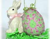 Quilted Ornament Easter Egg Hot Pink and Lime Green Checkered