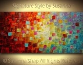 Abstract Painting Original Art Multicolored Textured Painting on Canvas Ready to Hang 48x24 by Susanna