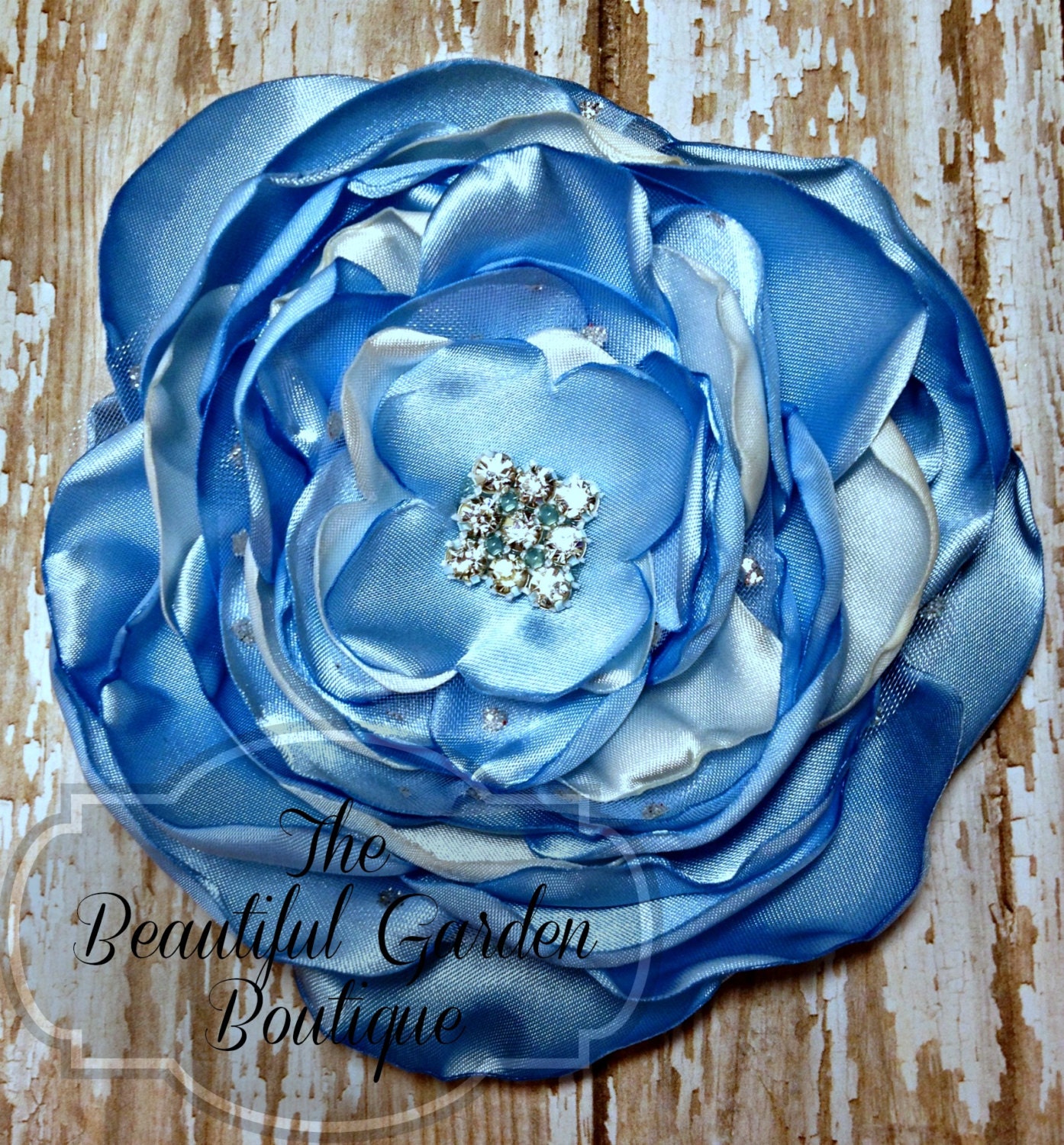 Light Blue Hair Flower, White and Blue Flower Hair Clip with Rhinestone Center, Something Blue, Hair Accessories, Dance Attire, Birthday