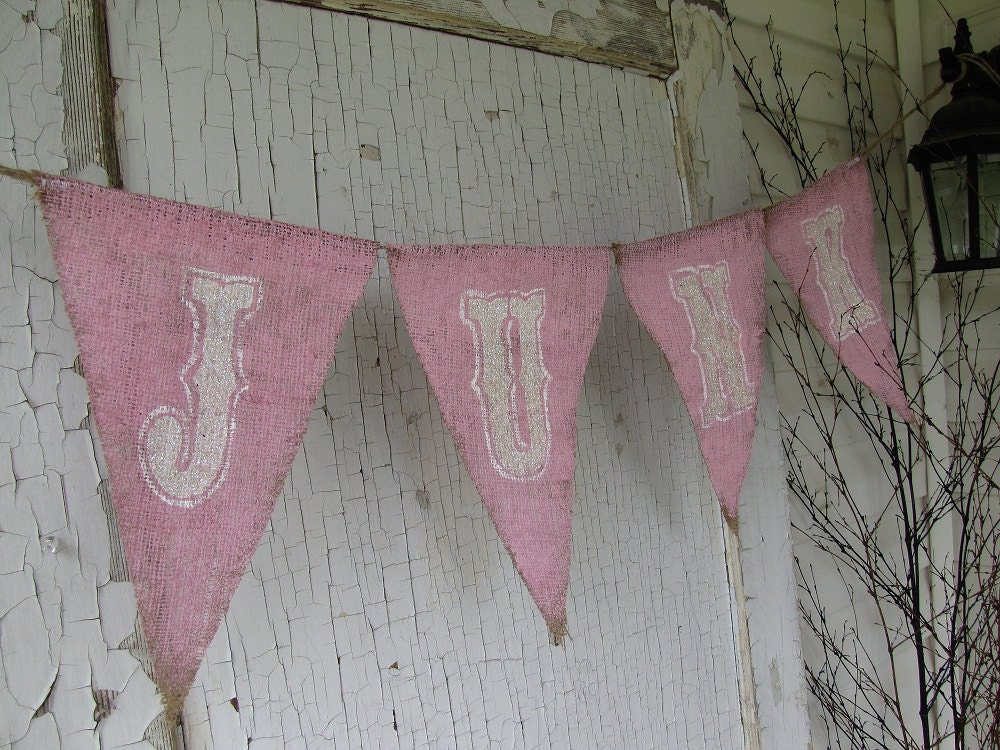 JUNK Painted Burlap Banner with Glitter Font