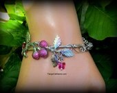 Pink Raspberries  and Butterflies  bracelet