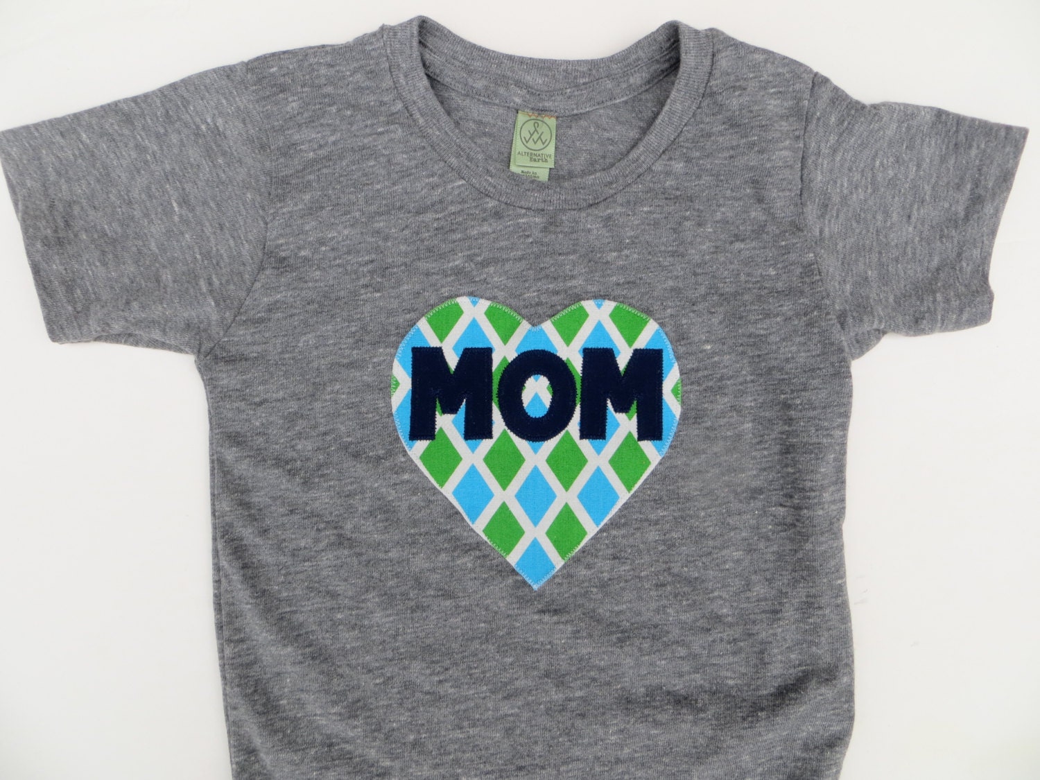 Father Daughter Father's Day Dad T Shirt Applique- Kids Valentines Blue Green Diamond Heart Shirt