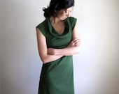 Organic Cotton Short Sleeve Ivy Green Dress / Cap Sleeve / Cowl Neck / Custom Made to Order