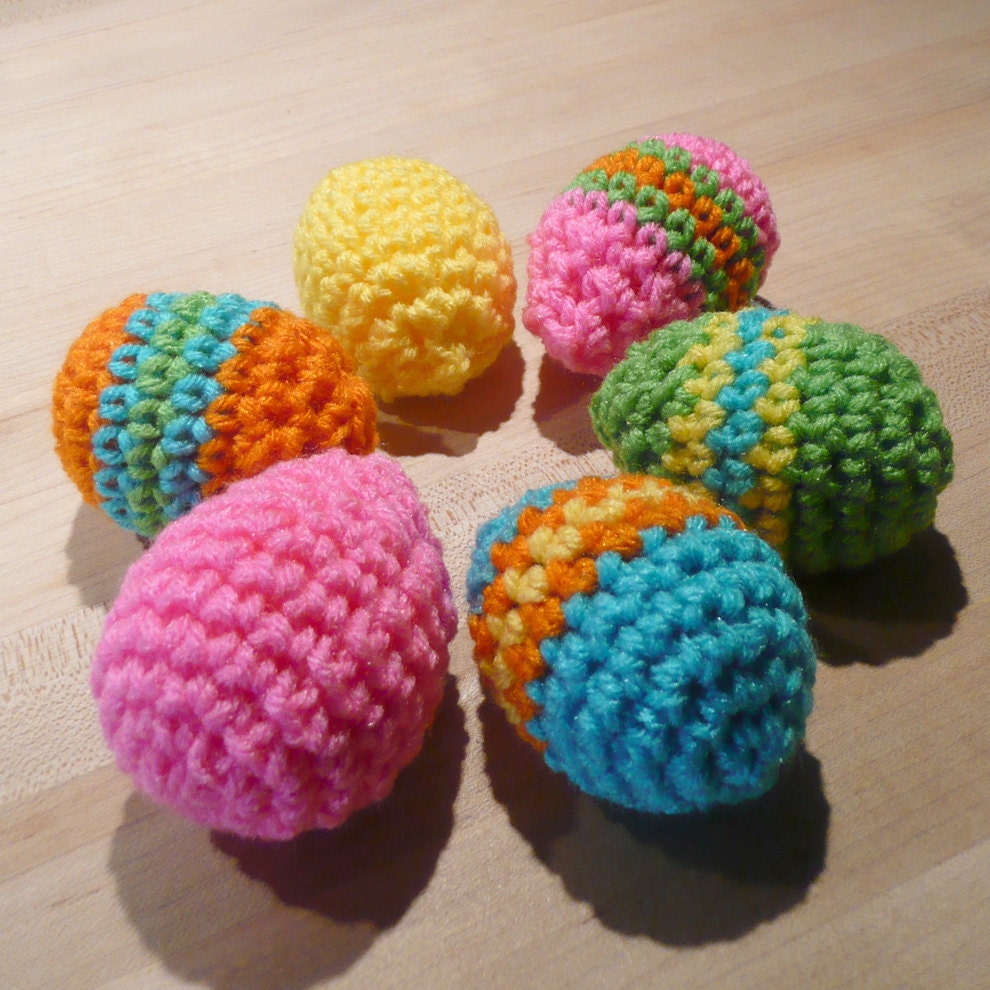 Everlasting Eggs - Stripes and Solids - Crocheted Eggs for All Ages - Set of 6