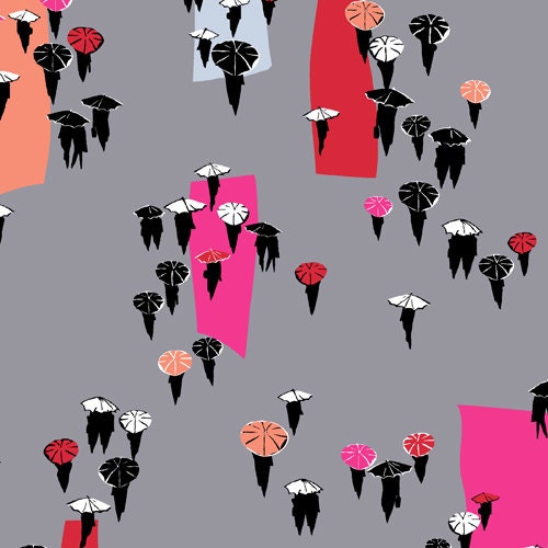 Jane Dixon FABRIC - City Scenes - Umbrellas - Grey