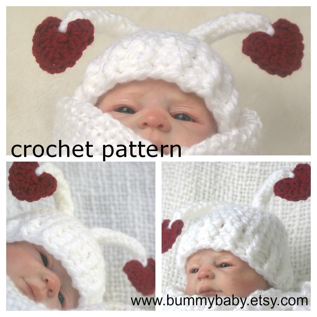 Crochet PATTERN PDF - Love Bug Crochet Pattern Baby Hat Crochet Pattern Crochet Baby Hat Pattern 3 sizes includ