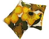 Pair of Vintage Barkcloth Sachets - Bold and Beautiful Yellows Oranges and Green