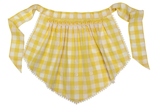Yellow and White Check Apron - Yellow Gingham - Unused