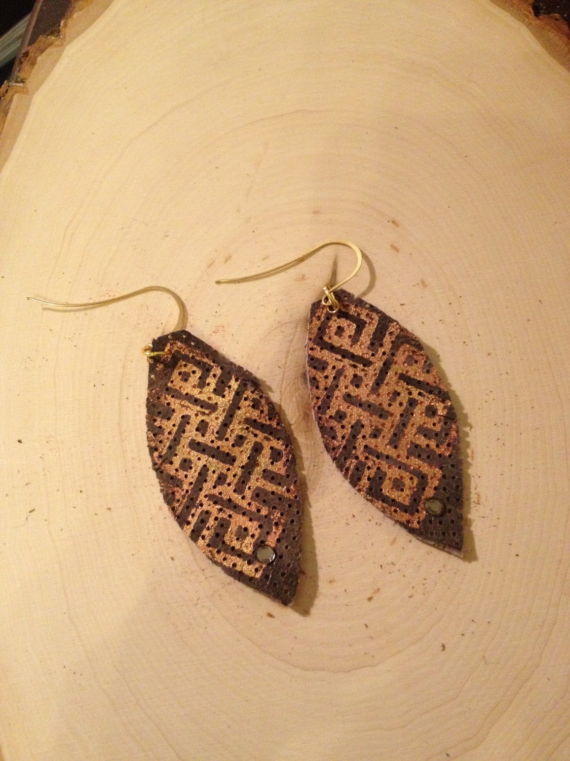 Leather Featherlight embossed brown earrings