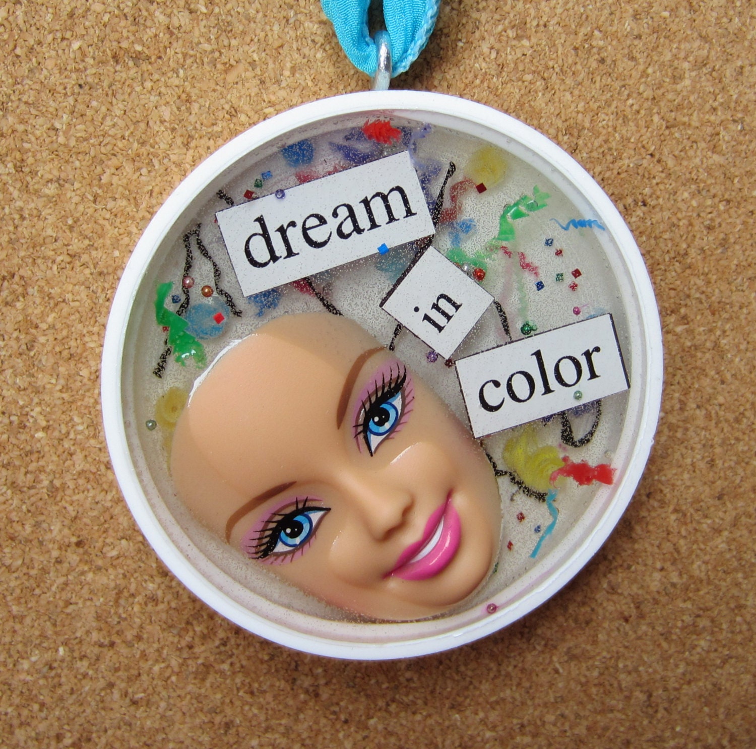 DREAM IN COLOR - Upcycled Doll Face Pendant