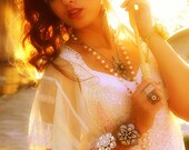 Gorgeous Magnolia CREME Pearl Velvet and Rhinestone FLAPPER GIRL headband Ooak