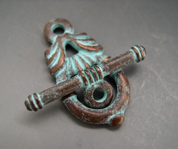 NEW ITEM Naos - Mykonos Greek Casting Antiqued Copper Green Toggle - 29mm Art Nouveau Design