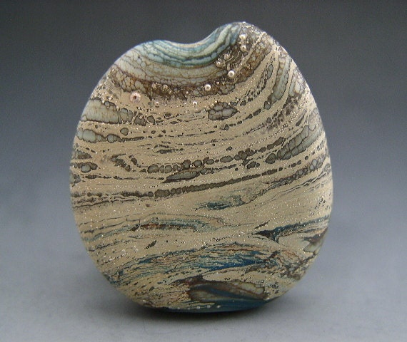 Naos - BADLANDS - Handmade Lampwork Bead SRA Focal - Mykonos Blue Carafe Brown Lichen Green