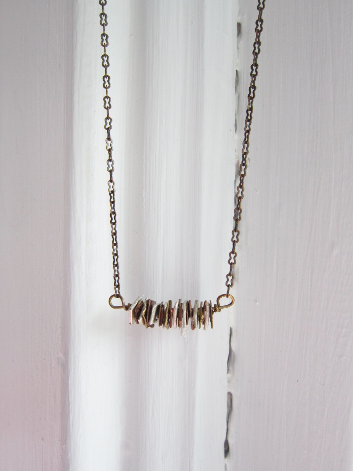 Scrapyard Necklace- recycled/upcycled sterling silver, brass, and copper bar necklace