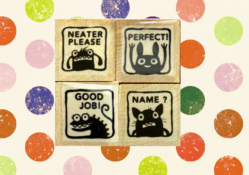 Teacher stamps - four pack of monster rubber stamps