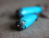 Romantic copper earrings with vintage turquoise lucite beads