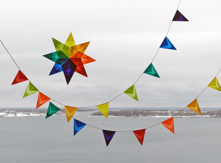 9-feet Shabby Chic Party Banner with STAR: Nursery/Birthday/Wedding Decoration, Baby Shower, Rainbow Garland