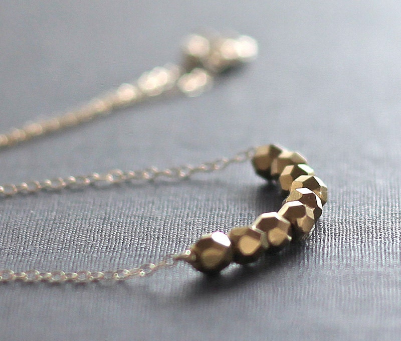 Bronze Bead Necklace Vintage Metallic Glass 14K Gold Fill Chain All That Glitters