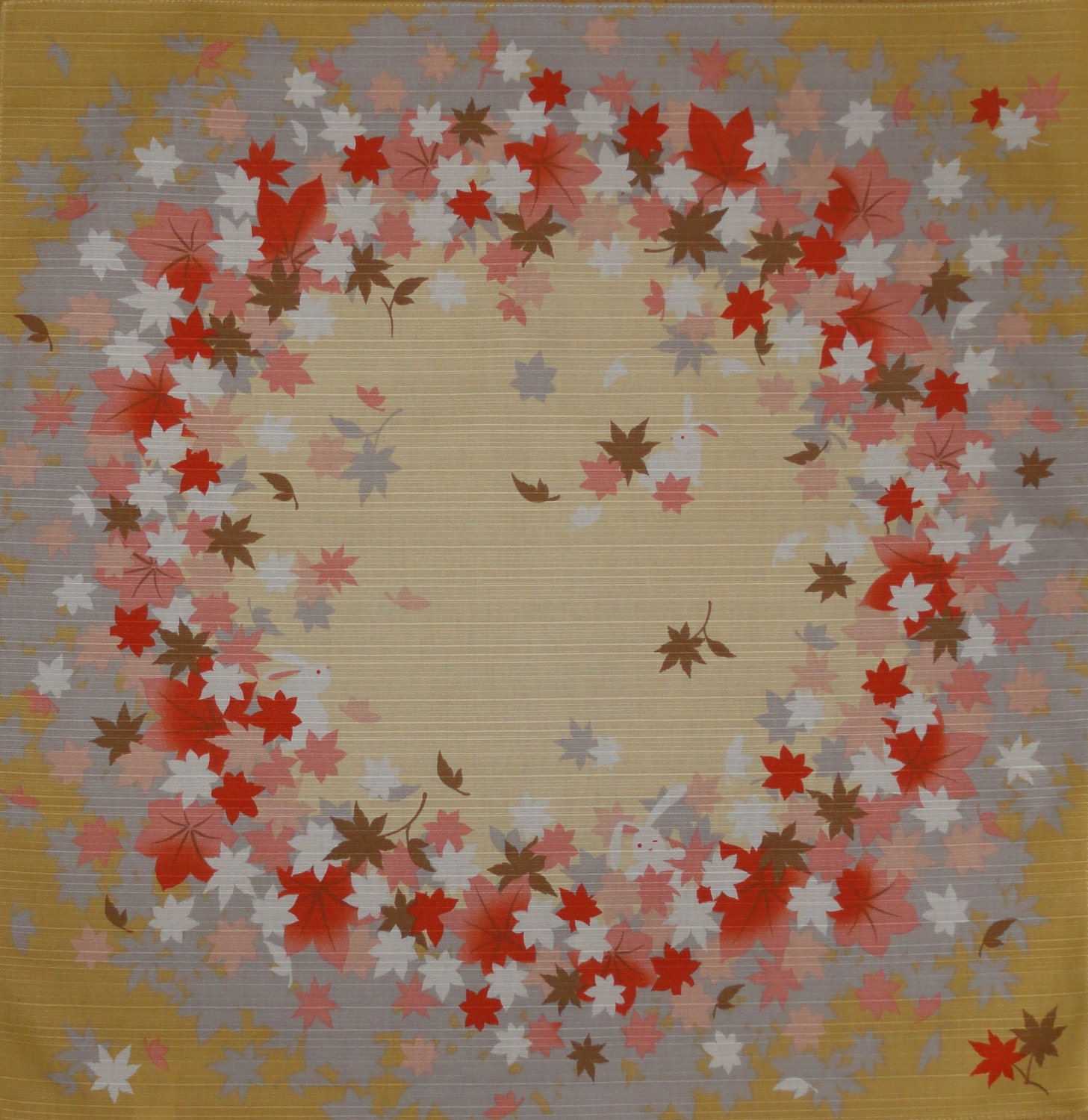 Small Size Cotton 'Golden Rabbits and Momiji Circles' Furoshiki Japanese Fabric w/Free Shipping