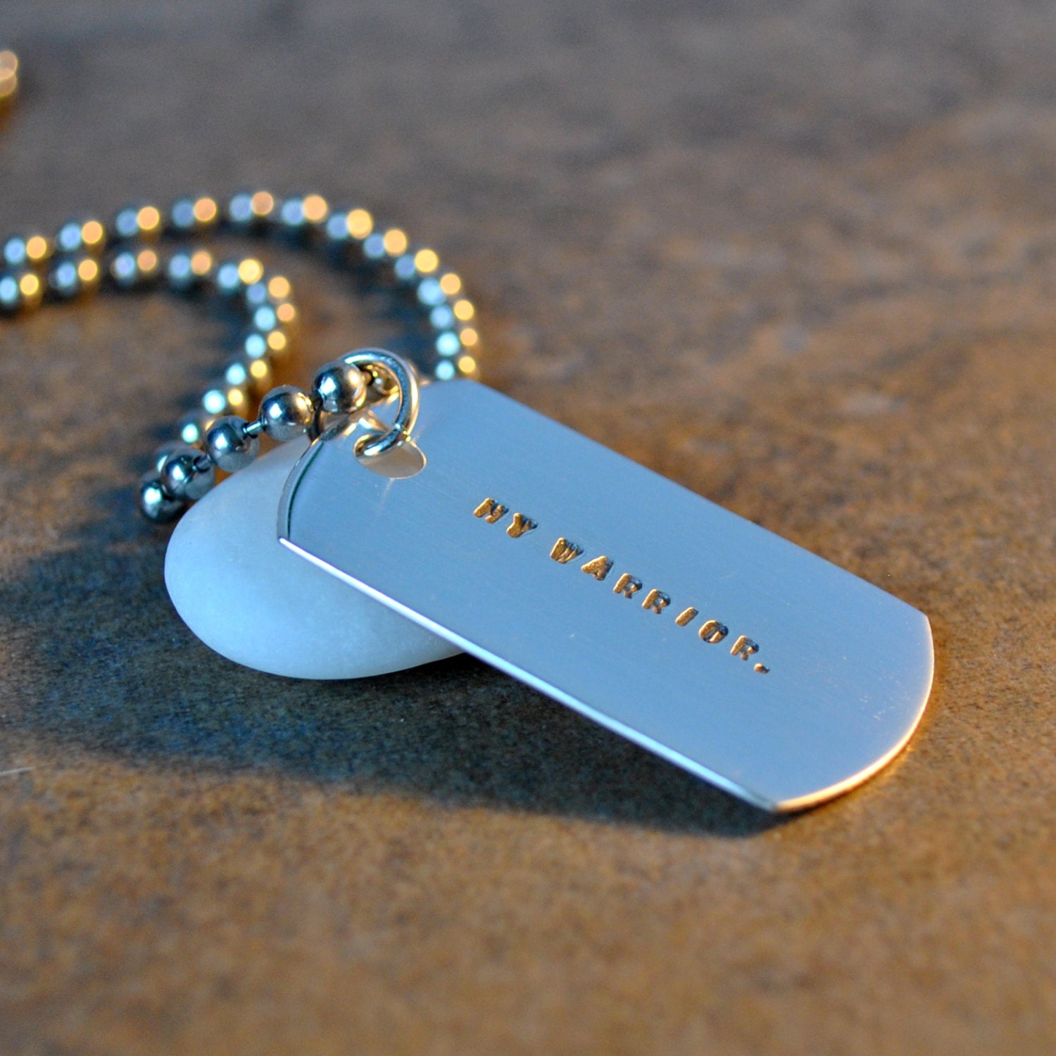 warrior necklace for men - solid sterling dog tag hand stamped with My Warrior