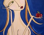 Sale pop art painting original acrylic Woman eve with apple