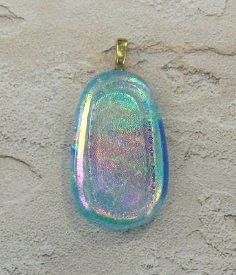 Multicolored Pastel Dichroic Fused Glass Pendant Gold